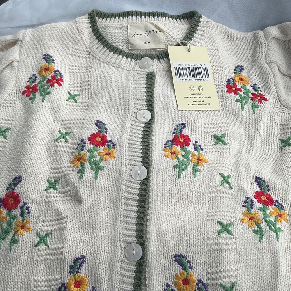 Easy Clothing Women's Floral Embroidered Cardigan - Cream